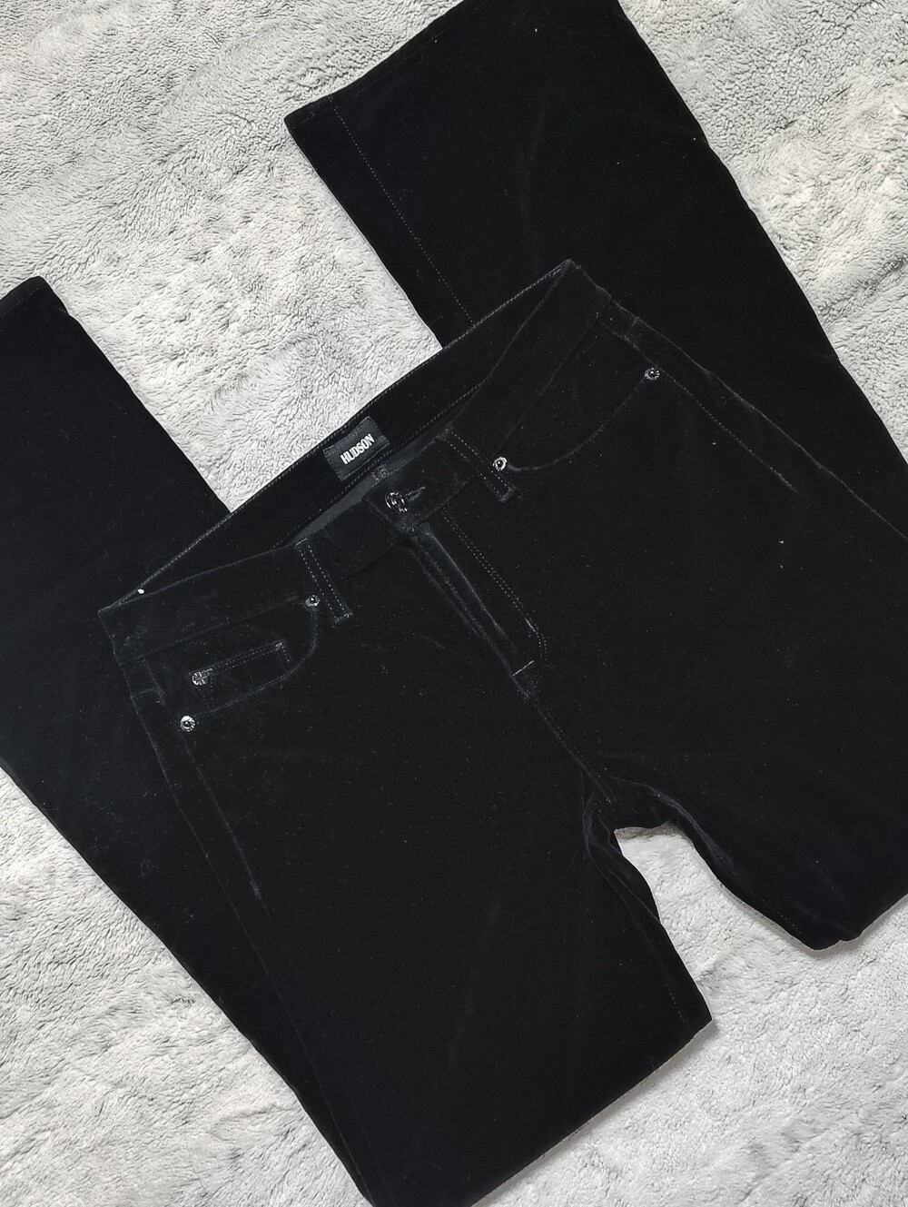 Hudson Drew Mid-rise Boot Cut Black Velvet Flared Pants Women's 29 Quiet Luxury - Picture 4 of 8